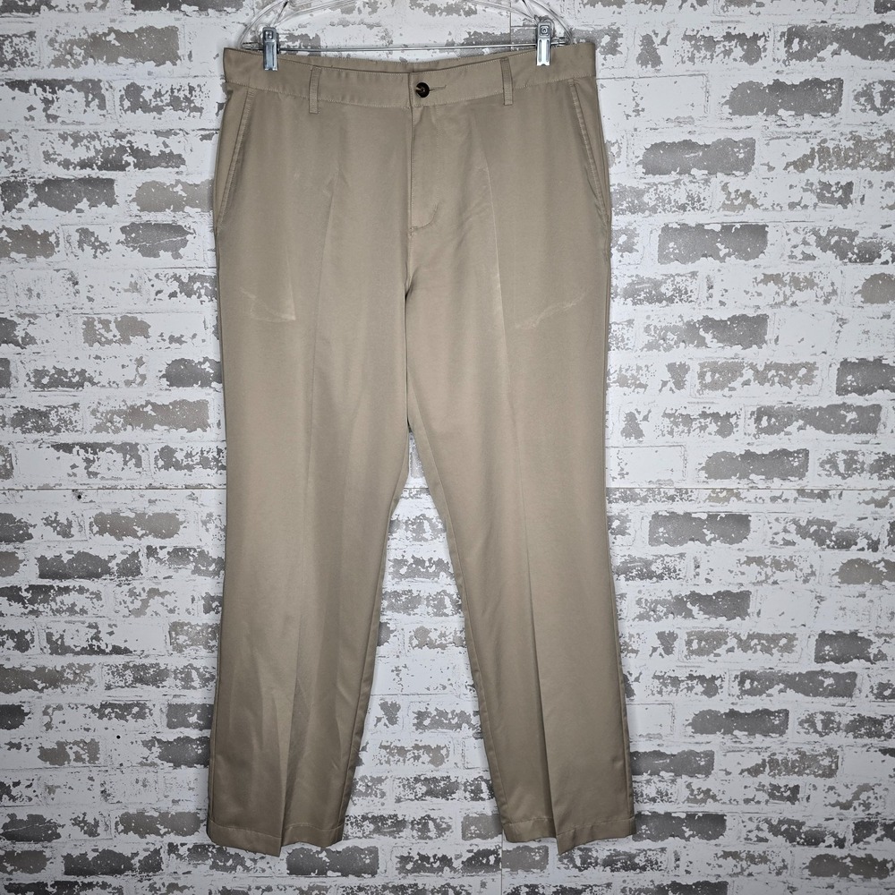 Adidas Climalite Golf Pants Mens 35x32 Beige Straight Leg Pleated Comfort